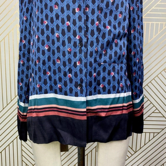 MAJE‎ Cristen Blouse Top Blue Printed Geometric - Picture 5 of 12